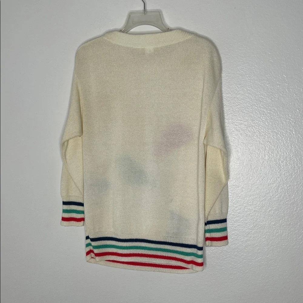 Vintage 80s Vivanti Geometric Knit Long Sleeve Ivory Sweater Women's Size 8
